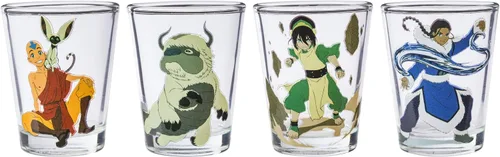 Vista 2 de Silver Buffalo Avatar the Last Airbender con Aang, Katara, Toph, Appa y Momo - Paquete de 4 mini vasos, 1.5 onzas