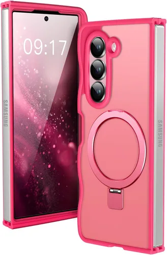 Vista 12 de Soporte magnético y marco ondulado: funda para Samsung Galaxy Z Fold 6 [compatible con MagSafe] [protección militar contra caídas] no amarillenta