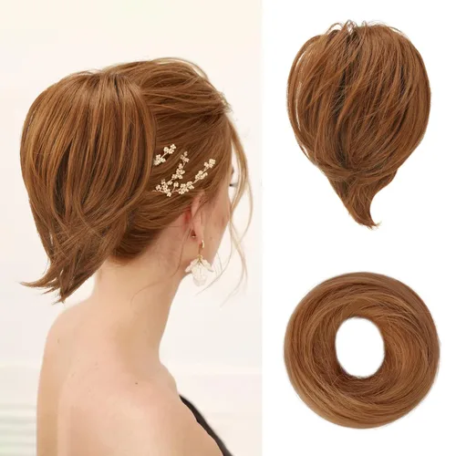 Vista 23 de BARSDAR Extensiones de Moño de Cabello Liso - Extensiones de Moño de Cola de Caballo Corta y Lisa para Mujeres, Coleteros de Moño de Cabello