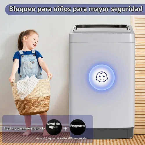 Vista 6 de Giantex Lavadora portátil, lavadora compacta de 1.5 pies cúbicos con bomba de drenaje, pantalla LED, 8 programas, 10 niveles de agua, bloqueo