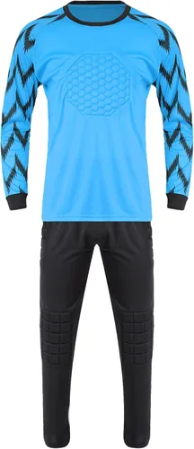 Vista 3 de Camisa de portero acolchada para niños, manga larga, conjunto de jersey y pantalones de fútbol para uniforme de fútbol, kit de portero para niños