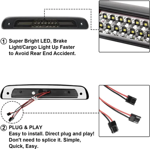Vista 6 de Tercera Luz de Freno LED Compatible con F1501994-1996 F250/F350 1994-1997/para Bronco 1992-1996 Conjuntos de Luz de Parada de Montaje Alto Carga