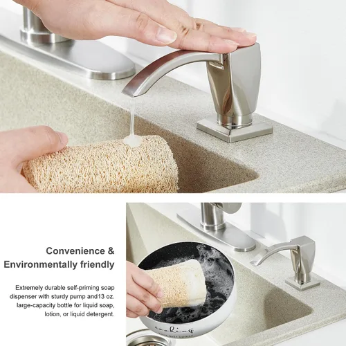 Vista 4 de GAGALIFE - Dispensador de jabón para fregadero de cocina, de níquel cepillado, dispensador de jabón integrado para fregadero de cocina con tubo