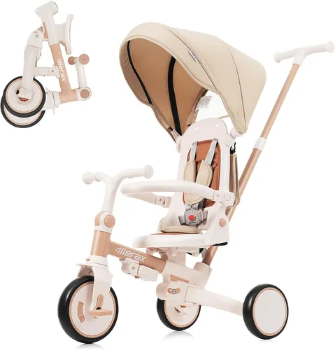 Vista 9 de Triciclo de bebé 7 en 1, triciclo plegable para niños, pedal extraíble para edades de 1 a 6 años, color azul 7 en 1