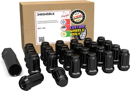 Vista 23 de Piezas de accesorios de rueda, 20 piezas de 1/2 "-20 roscas estriadas de 3.35 pulgadas de largo, tuercas hexagonales negras para Ford Mustang Jeep