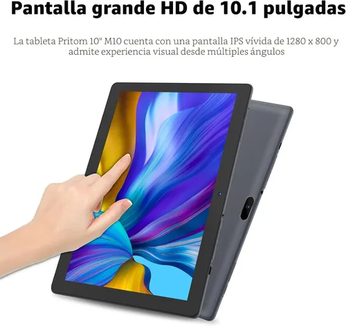 Vista 3 de PRITOM Tablet 10 pulgadas, 64GB, Tablet Android 13, pantalla HD IPS, cámara dual, WiFi, Bluetooth, tabletas con batería de 6000mAh, certificado Negro