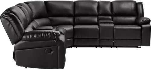 Vista 4 de cjc Sofá modular reclinable de cuero para sala de estar, sofá en forma de L, 2 consolas, 4 portavasos y almacenamiento, juego de sofás tapizados