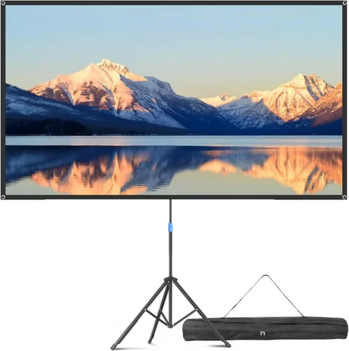 Vista 11 de Pantalla de proyector con soporte, pantalla de proyector portátil de 80 pulgadas para exteriores e interiores, pantalla de proyección ALR de 1.5
