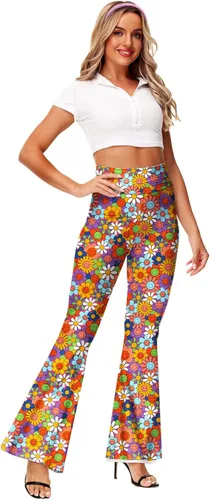 Vista 4 de Deerose Pantalones hippies elásticos de cintura alta para mujer