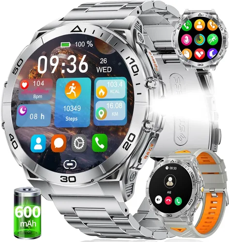 Vista 11 de Smart Watches for Men with Flashlight,1.6" AMOLED Always on Display Outdoor Sports Smartwatch with 111 Sports modes ,Heart Rate/Sleep Monitor IP68