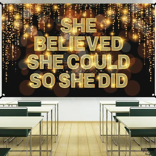 Vista 8 de KatchOn, Cartel XtraLarge She Believed She Could So She Did, 72 x 44 pulgadas, pancarta de felicitaciones, decoraciones de felicitación