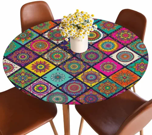 Vista 15 de Mantel de ajedrez blanco y negro con cuadrículas redondas, planos, abstracto, impermeable, lavable, para mesa de comedor ajustable de 40 a 44
