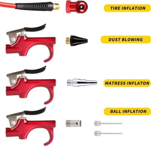 Vista 2 de Kit de accesorios de compresor de aire de 16 piezas con manguera de aire de polietileno de retroceso de 1/4 pulgadas, kit de inflado de pistola