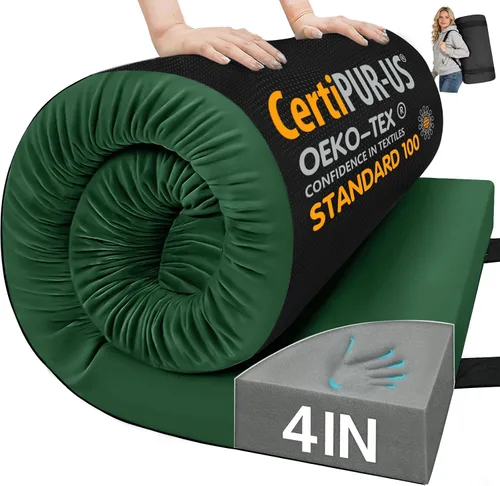 Vista 22 de CYMULA Almohadilla de Colchón de Espuma Viscoelástica para Acampar, Almohadilla para Dormir de 3 Pulgadas para Acampar, Base Antideslizante Inferior
