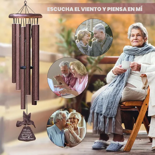 Vista 3 de Campanillas de viento de condolencias con hilandero de viento de colibrí, campanillas de viento conmemorativas para la pérdida de un ser querido