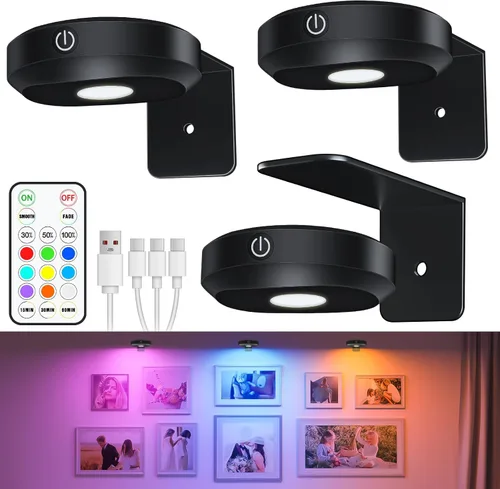 Vista 7 de WILLED Luces de Imagen para Pared, Luces de Marco Recargables con Batería Operadas de 1200mAh, Luces de Disco con Control Remoto, Iluminación