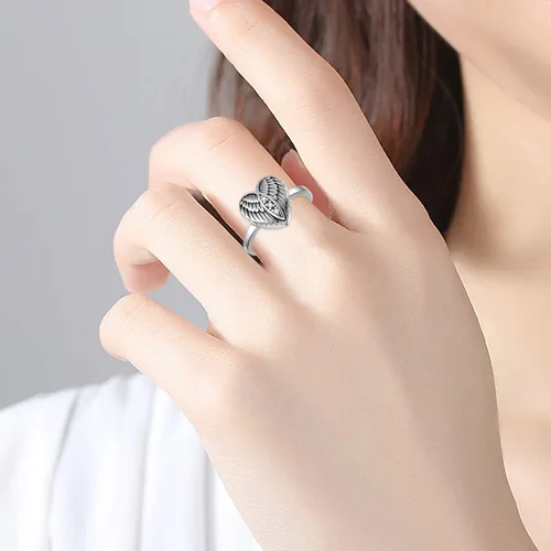 Vista 7 de Collar con urna de corazón con forma de alas de ángel, collar de cenizas y cremación