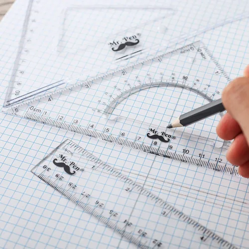 Vista 4 de Mr. Pen Regla triangular, transportador, juego de matemáticas, paquete de 3, regla cuadrada Transportador para geometría