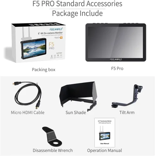Vista 9 de FEELWORLD F5 Pro - Monitor de campo para cámara réflex digital (pantalla táctil de 5,5 pulgadas, HDMI, 4K, IPS, FHD, 1920 x 1080)