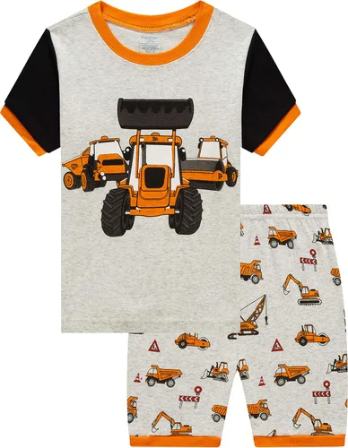 Vista 15 de Pijamas para niños, 100% algodón, 2 piezas, manga corta, conjunto de ropa de dormir de verano para niños, 3t-10t 01 Gris/Estampado De Excavadora