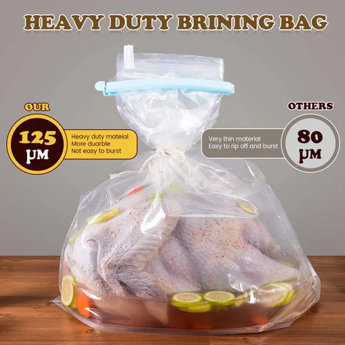 Vista 5 de Bolsa de salmuera, 26 x 22 pulgadas, paquete de 2, bolsa de salmuera de pavo extra grande con 2 cuerdas y 2 clips más grandes, materiales gruesos