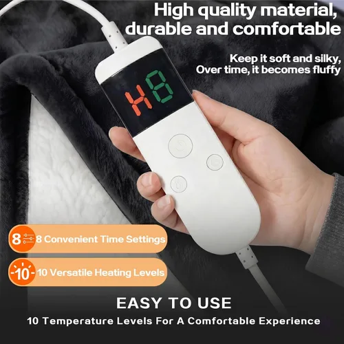 Vista 7 de Manta térmica portátil con mangas y bolsillo para el pie, manta térmica de calentamiento rápido con 10 ajustes de calor apagado automático