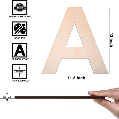 Vista 2 de Letra A de madera de 12 pulgadas, letra A de 1/4 de pulgada de grosor, grande de madera sin terminar para manualidades, decoración de pared del hogar