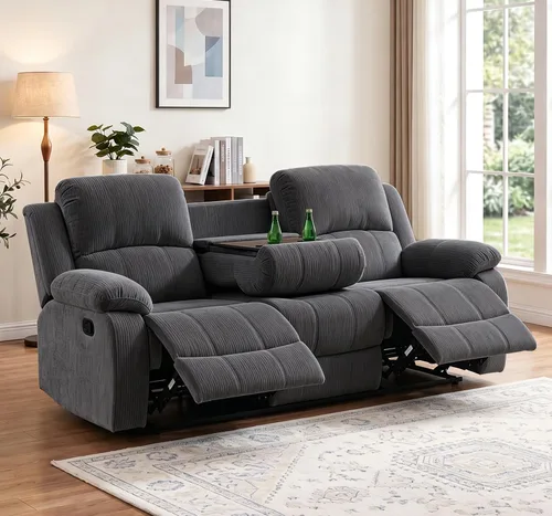 Vista 28 de Juego de sofá reclinable de 2 piezas, sofá reclinable de tela y sofá biplaza para sala de estar, sofá reclinable azul para sala de estar, oficina