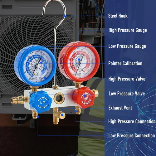 Vista 4 de BACOENG Juego de bomba de vacío y medidor de CA R32, kit de bomba de vacío HVAC de 4 CFM para sistema Mini Split, motor sin chispas