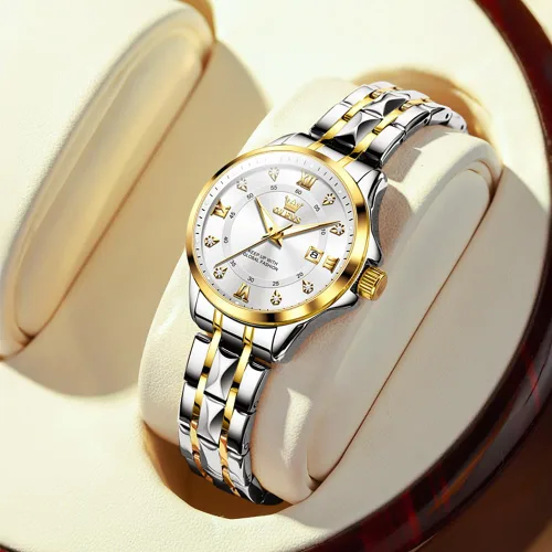 Vista 7 de OLEVS Relojes de diamante de lujo pequeños para mujer - Pulsera de acero inoxidable, impermeables, analógicos, luminosos, con fecha, relojes