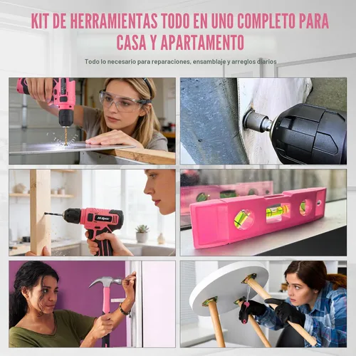 Vista 6 de Hi-Spec Juego de taladro inalámbrico de 8 V y kit de herramientas de Rosa