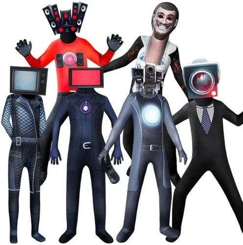 Vista 3 de Yvxzon Disfraz de camarógrafo de orador para cosplay, fiesta de Halloween, body con gorro, traje de juego de dibujos animados para niños