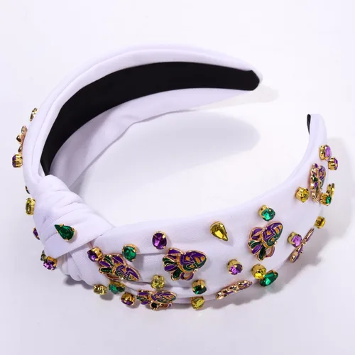 Vista 8 de PHALIN Diadema de Mardi Gras para mujer, accesorios de carnaval de Mardi Gras, corona de flor de lis, diadema con diamantes de imitación y perlas