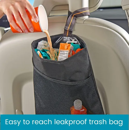 Vista 2 de HIGH ROAD - Bolsa de basura para automóvil con forro a prueba de fugas y bolsillo de almacenamiento Hanging Car Garbage Bag Holds Wet and Dry Car