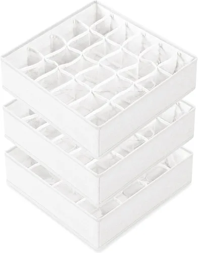 Vista 10 de Criusia Paquete de 3 organizadores para cajones de ropa interior y calcetines, organizadores de armario y cómoda de 64 celdas con tela plegable