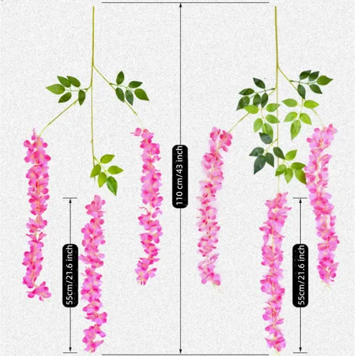 Vista 3 de OUKEYI Guirnalda de flores artificiales de glicina, 12 unidades, flores falsas de seda de 3.6 pies para colgar en interiores y exteriores, hogar