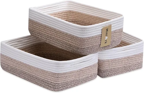 Vista 48 de MiniArk Cestas organizadoras grandes poco profundas de 15 x 11 x 5.1 pulgadas, contenedores de almacenamiento tejidos de cuerda para baño, estantes