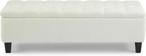 Vista 8 de Christopher Knight Home Ottilie Boucle Fabric Storage Ottoman Bench, Wooden Rectangular Ottoman with Storage, Bedroom End of Bed Foot Stool Beige