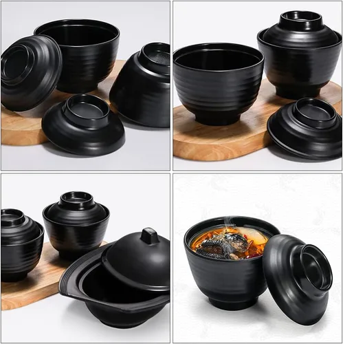 Vista 7 de BESTonZON Cuencos de sopa de miso de estilo japonés tradicional tazón de arroz de fideos, cuenco de sopa de miso con tapa Tazón de arroz japonés (L)