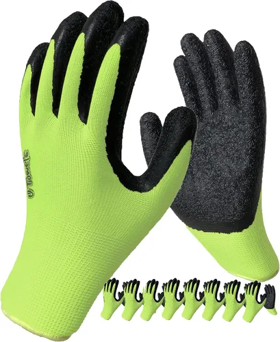 Vista 9 de Guantes de seguridad recubiertos para el trabajo, paquete de 8 pares, agarre firme, uso general y jardinería, para hombres y mujeres (talla S, rojo)