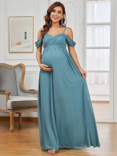 Vista 4 de Ever-Pretty Vestido de fiesta formal de maternidad con cuello en V y mangas cortas con tirantes delgados fruncidos 20809-EYUS