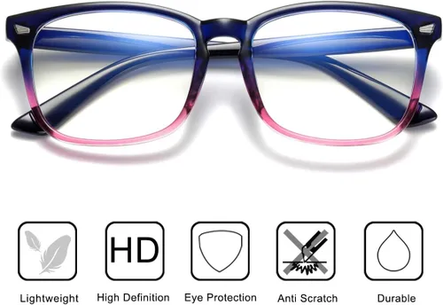 Vista 5 de Gafas de lente transparente unisex con estilo cuadrado sin receta