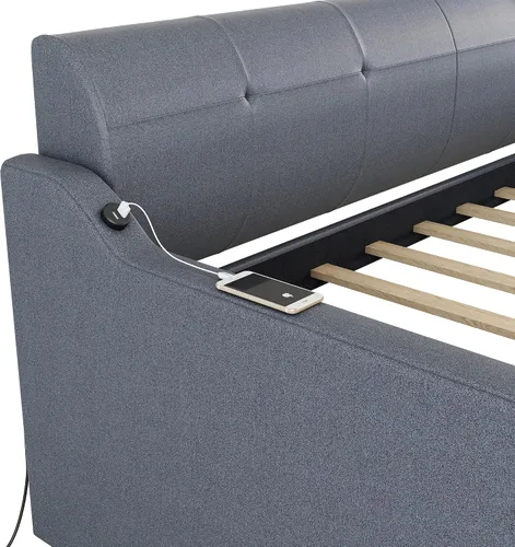 Vista 8 de MERITLINE Sofá cama tapizado con nido y carga USB, marco de sofá cama extensible de tamaño individual a king, sofá cama con cama nido puede ser