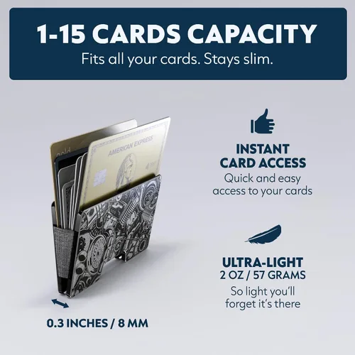 Vista 32 de Cartera de aluminio impresa 2.5D para hombres: clip delgado para dinero y tarjetero con barniz selectivo táctil. Bloqueo RFID mejorado, compacto