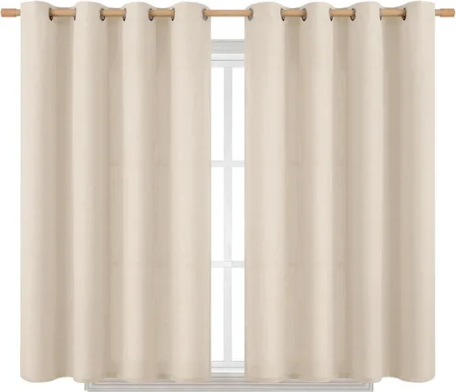 Vista 95 de BGment Cortinas de Lino Beige de 63 Pulgadas de Largo 2 Paneles - Tratamientos para Ventanas con Textura de Arpillera Filtrantes de Luz Cortinas