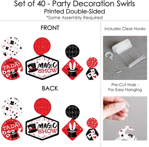 Vista 6 de Big Dot of Happiness Ta-Da, Magic Show - Decoración mágica para colgar en fiestas de cumpleaños, espirales de decoración de fiesta, juego de 40