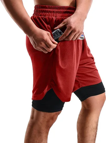 Vista 5 de FIONECA 2 in 1 Mens Shorts Casual 2 Pack, Running Gym Shorts for Men 7 Inch, Workout Shorts Men with Pockets &Towel Loop