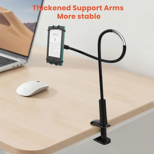 Vista 7 de Soporte para Kindle de cuello de cisne para leer en la cama, soporte de teléfono celular ajustable de 360° para escritorio, abrazadera flexible