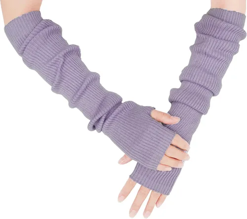 Vista 7 de Guantes cálidos de cachemira de brazo largo para mujer, guantes de invierno acogedores sin dedos, calentadores de brazos suaves, gran regalo