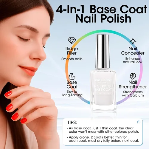 Vista 3 de GELLEN Base de esmalte de uñas transparente, no necesita lámpara, sin Secado rápido, no apto para esmalte de gel, capa base de color blanco lechoso